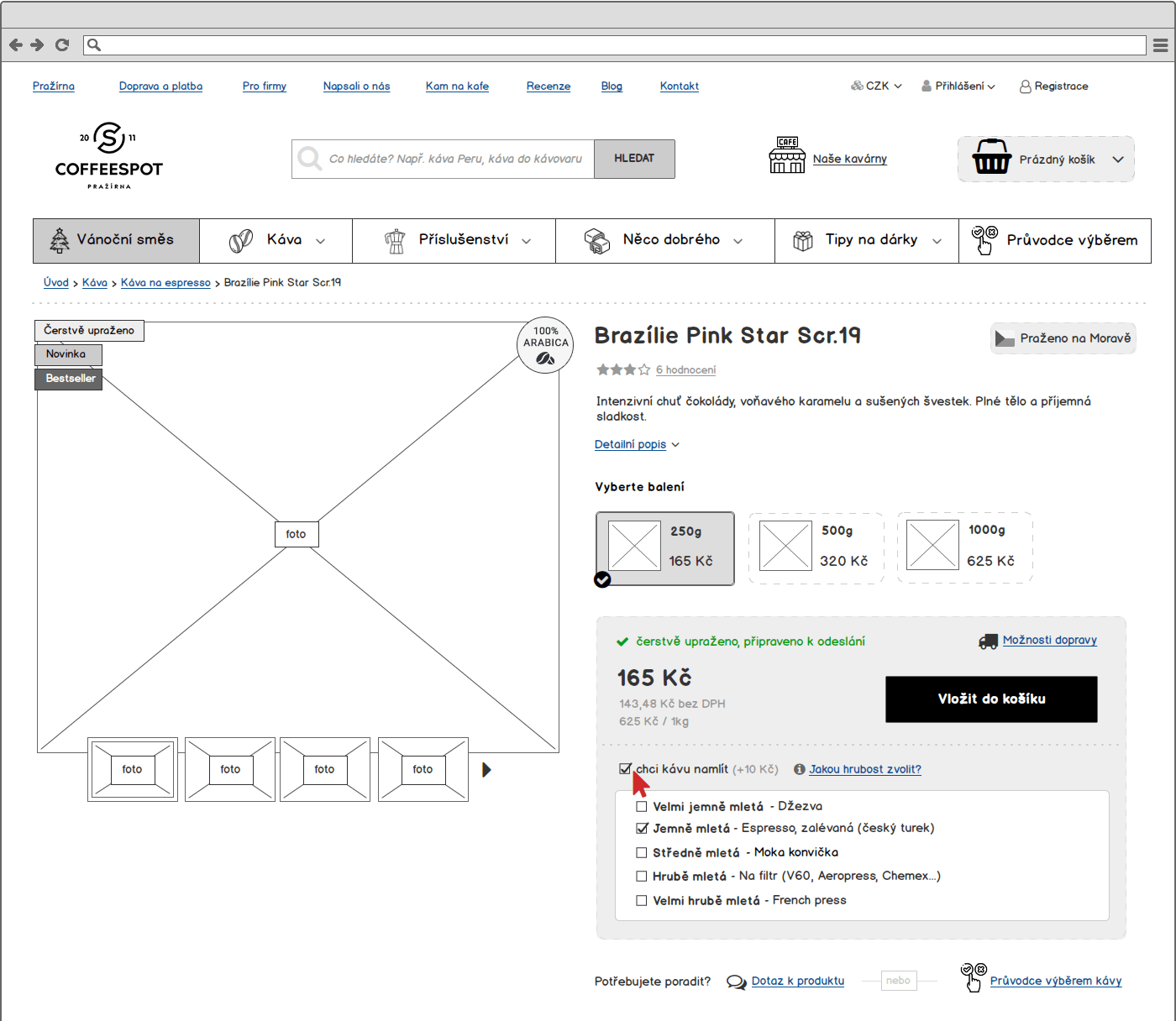Wireframe eshopu